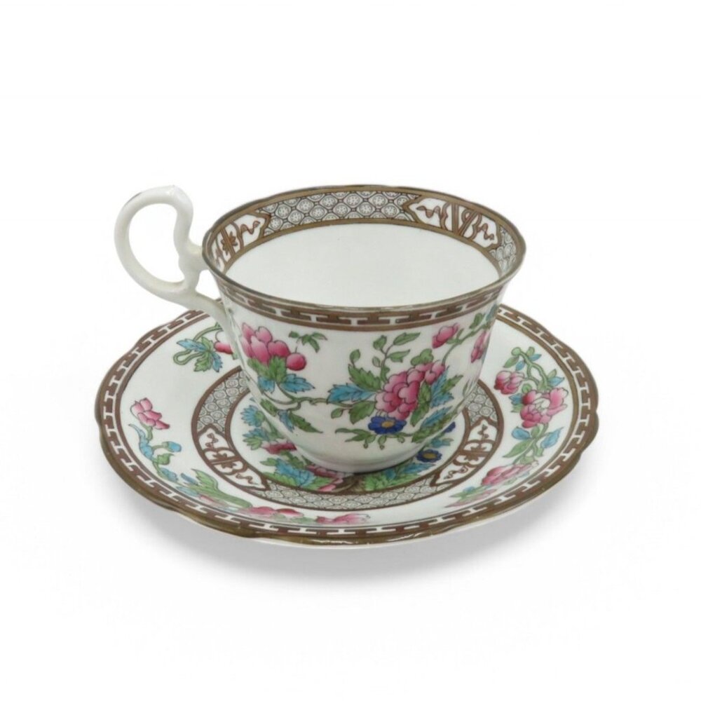 AYNSLEY INDIAN Tree Pattern Tea Cup and Saucer Set With Floral Design Vintage